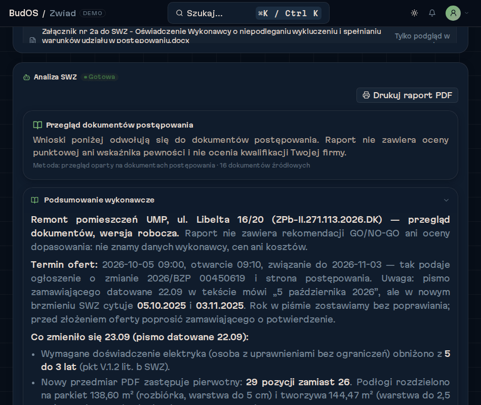 Sprawdź podsumowanie analizy SWZ