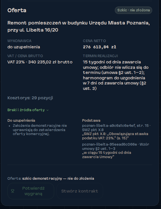 Sprawdź braki i źródła szkicu oferty
